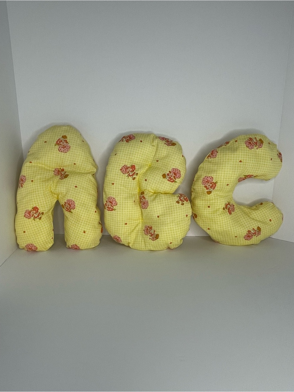 Vintage 80s Strawberry Shortcake ABC Alphabet Pillow Set Cut & Sew Wall Decor